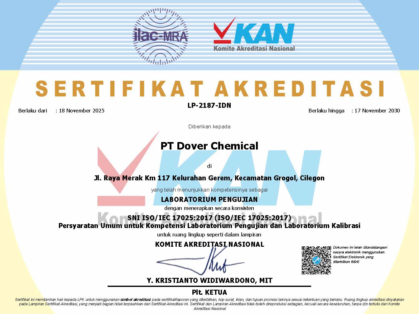 Accreditation ISO/IEC 17025 from KAN Institution